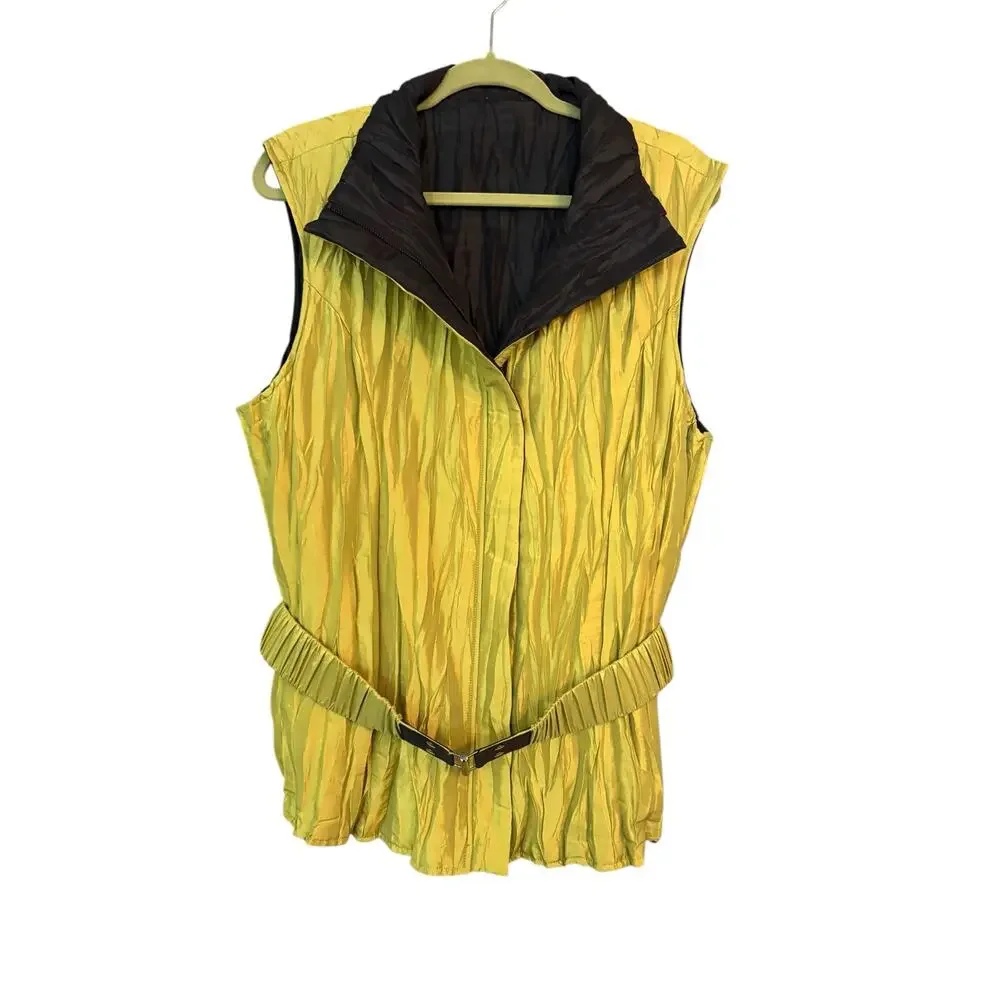 Women’s Reversible Vest Belted Chartreuse & Black Lightweight NO Tags Autumn